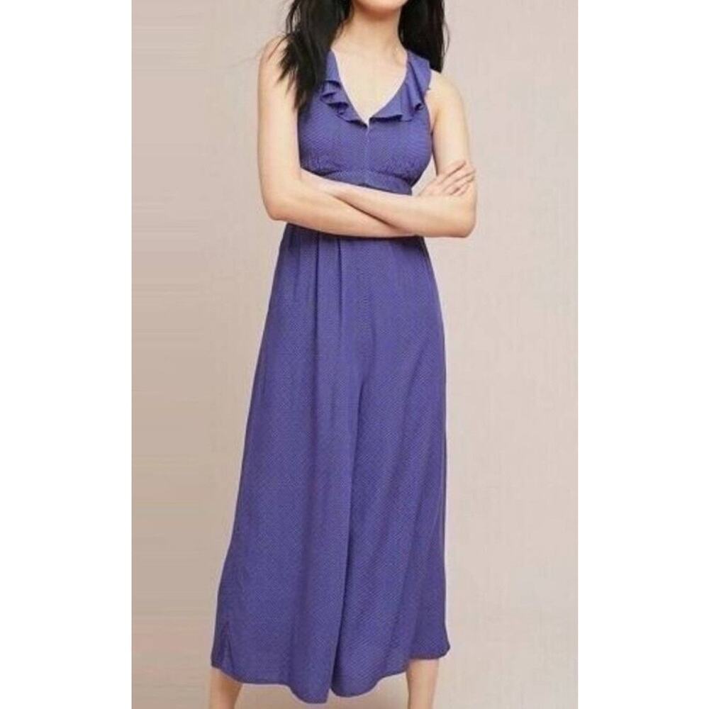MaEve Anthropologie Justine Ruffle Polka Dot Jumpsuit Wide Leg US 2 Boho Prairie